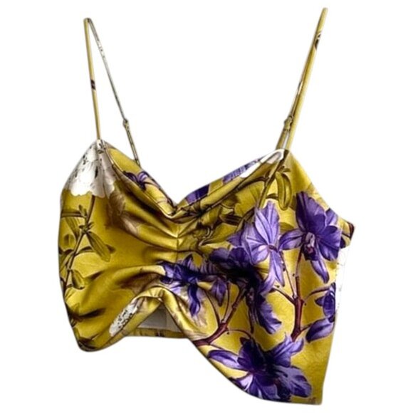 Eugenia Fernández Viena Orquídea Floral Crop Top Yellow Purple Resort M - Picture 4 of 9